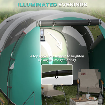 Outsunny Three-Man, 3000mm Water-Resistant Two-Room Tunnel Tent - Green 