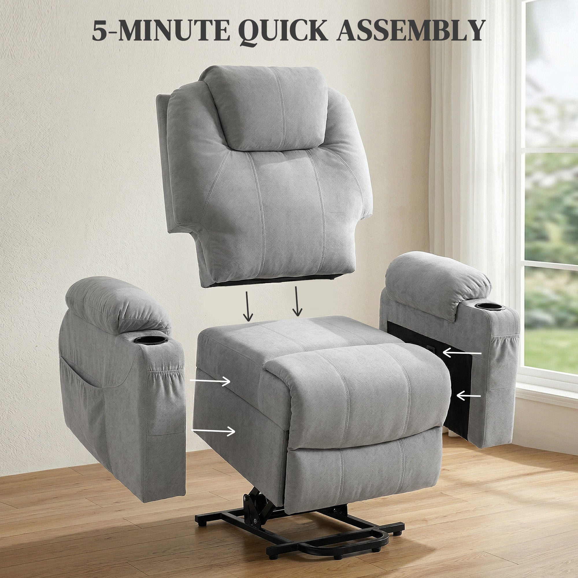 HOMCOM Power Lift Recliner Chair with Pocket Spring, Electric Lift Chair with Wide Backrest, Light Grey 