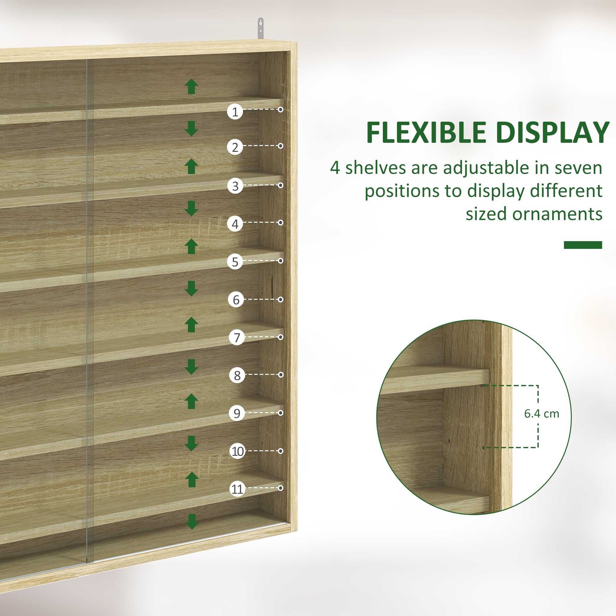 HOMCOM Six Shelf Display Cabinet, with Glass Doors - Oak