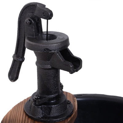 Outsunny Wood Barrel Patio Water Fountain Electric Pump Garden Decorative Ornament with Flower Planter Decor 