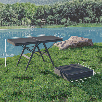 Outsunny 3 ft Folding Camping Table w/ Adjustable Heights, Outdoor Folding Picnic Table with Metal Mesh Desktop & Aluminium Legs, Portable Lightweight BBQ Table for Picnic, Garden, Party, Black 