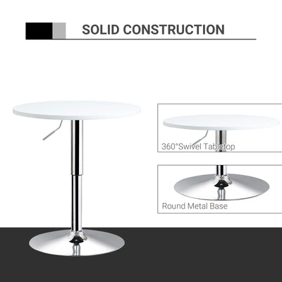 HOMCOM Bar Table Φ60cm Adjustable Height Round Bistro Table w/ Swivel Top Metal Frame Counter Surface Stylish Kitchen Conservatory White 
