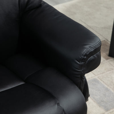 HOMCOM Faux Leather Recliner Chair and Footstool, Swivel Upholstered Armchair and Footstool with Adjustable Backrest, Solid Wood Base for Living Room, Black 