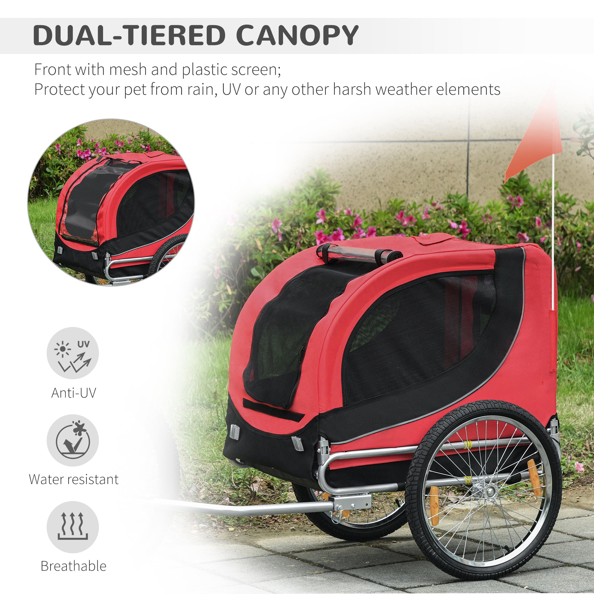 PawHut Steel Dog Bike Trailer Pet Cart Carrier for Bicycle Kit Water Resistant with Hitch Coupler Travel Black and Red 