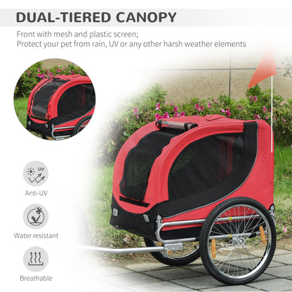 PawHut Steel Dog Bike Trailer Pet Cart Carrier for Bicycle Kit Water Resistant with Hitch Coupler Travel Black and Red 