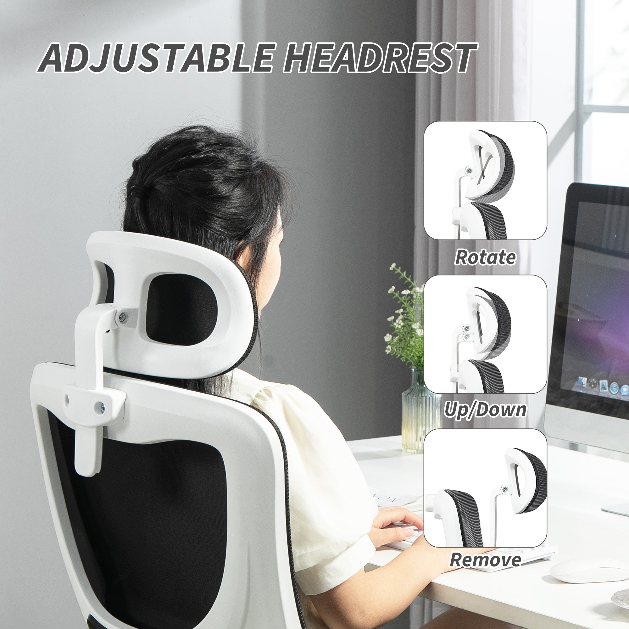 Vinsetto Ergonomic Office Chair, High Back Mesh Computer Desk Chair with Adjustable Headrest and Lumbar Support, Rotatable Armrests, Tilt Function for Home Office, Black 