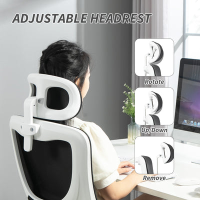 Vinsetto Ergonomic Office Chair, High Back Mesh Computer Desk Chair with Adjustable Headrest and Lumbar Support, Rotatable Armrests, Tilt Function for Home Office, Black 