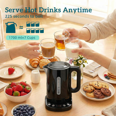 HOMCOM Electric Kettle, 1.7L, Fast Boil, 3kW Water Kettle with UK Strix Thermostat, Keep Warm Function, LCD Base, Black 