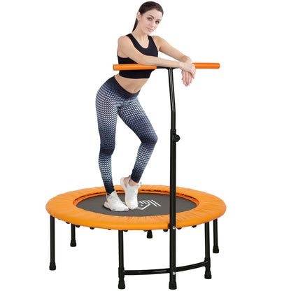 HOMCOM 40" Fitness Trampoline with Adjustable Handle, Rebounder Trampoline Mini Jumper for Indoor Exercise Workout, Support Up to 100kg, Orange 
