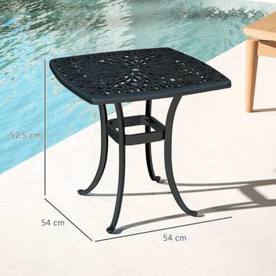 Outsunny Outdoor Garden Table with 38mm Dia. Umbrella Hole, Cast Aluminium Patio End Table with Anti-slip Foot Pads for Garden, Patio, Balcony, 54 x 54cm, Black 