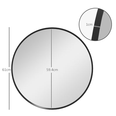 HOMCOM 61cm Decorative Wall Mirror for Bedroom Living Room, Modern Round Bathroom Mirror for Home Decor, Black 