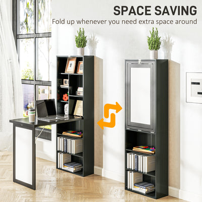 HOMCOM Three-Part Work Desk, with Storage and Writing Board - Black 