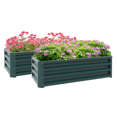 Outsunny Steel Raised Beds for Garden, Outdoor Planter Box, Set of 2, for Flowers, Herbs and Vegetables, Green 