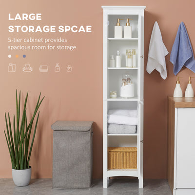 kleankin Tall Bathroom Storage Unit, Slim Bathroom Cabinet with Adjustable Shelves and Double Door, White 
