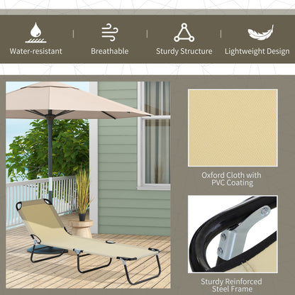 Outsunny Foldable Sun Lounger with 5-Position Adjustable Backrest, Outdoor Portable Recliner Chaise Lounge Chair with Breathable Mesh Fabric, Beige 