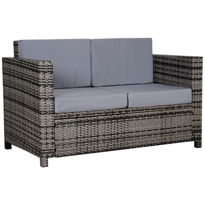 Outsunny 2 Seater Garden Furniture, Rattan Sofa with Soft Padded Cushion and Armrests, Wicker Garden Loveseat for Patio, Mixed Grey 