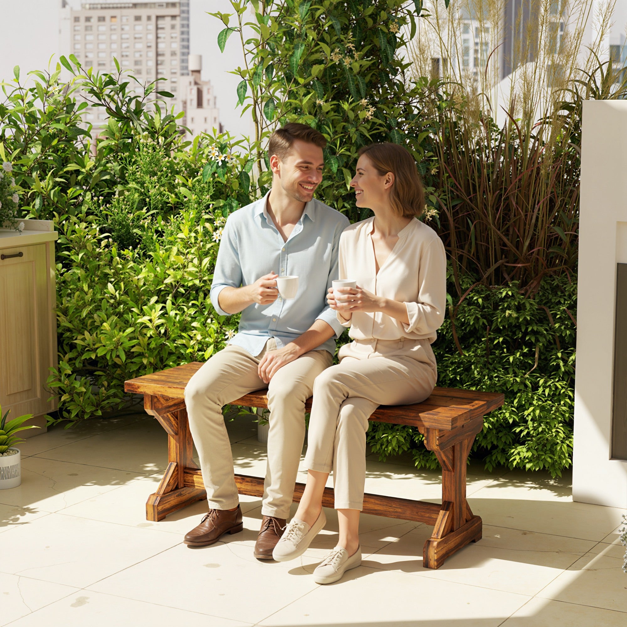 Outsunny Rustic Wooden Garden Bench, Backless Outdoor Bench Patio Loveseat with X-Shape Base for Porch, Park, Carbonised Finish 