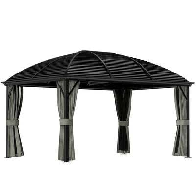 Outsunny 3 x 4m Hardtop Gazebo Canopy with Metal Roof, Aluminium Gazebo Permanent Pavilion with Netting and Curtains, Dark Grey 