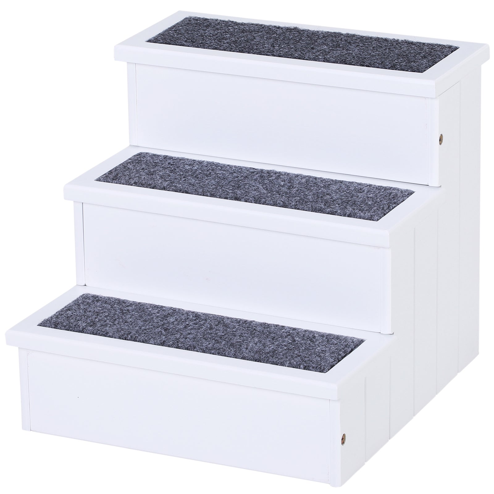 PawHut 3 Step Wooden Dog Steps Pet Stairs for Dogs, Cat Ladder for Bed Couch with Storage White 