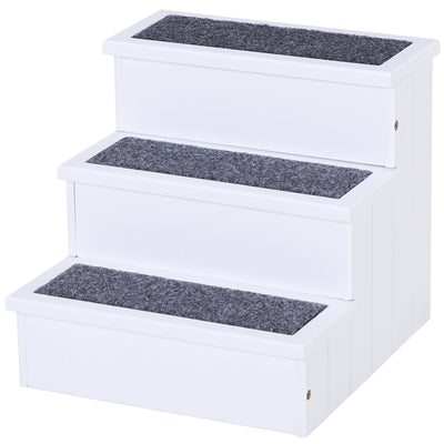 PawHut 3 Step Wooden Dog Steps Pet Stairs for Dogs, Cat Ladder for Bed Couch with Storage White 