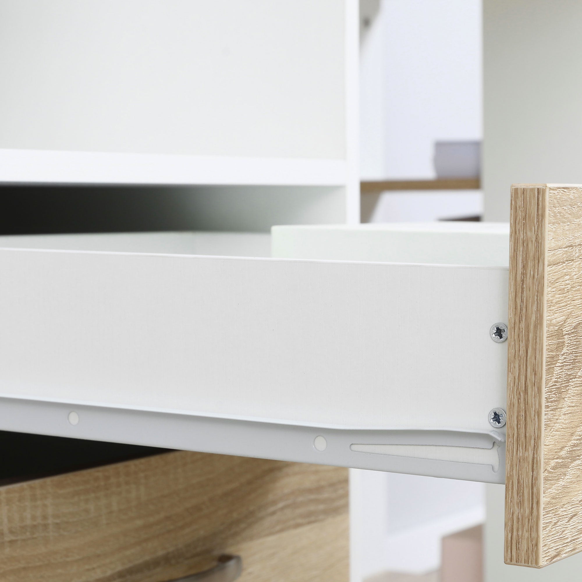 HOMCOM Computer Desk with Drawers and Storage Shelves, Reception Desk, Study Workstation for Home Office, 137 x 55 x 92cm, Oak and White 