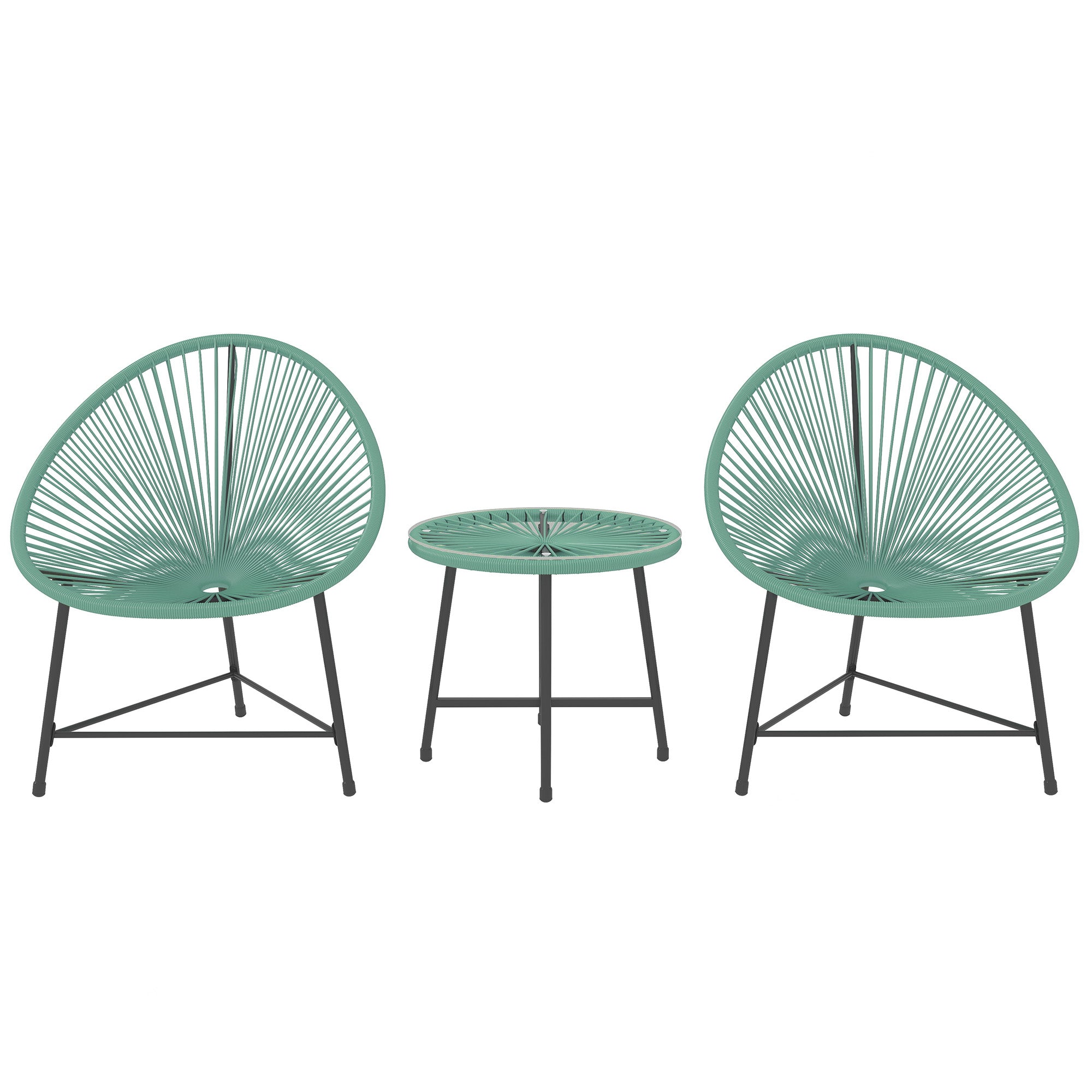 Outsunny Rattan Bistro Set with Acapulco Chairs and Glass Table, Green 