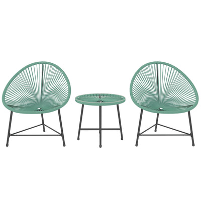 Outsunny Rattan Bistro Set with Acapulco Chairs and Glass Table, Green 