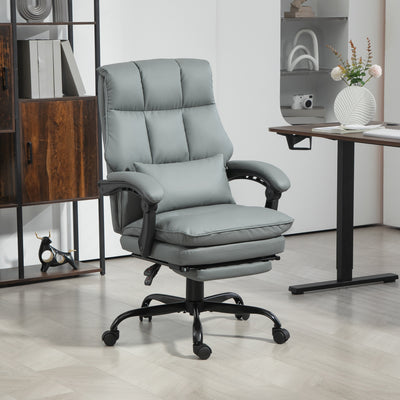 HOMCOM Faux Leather Reclining Office Chair, with Footrest - Grey 