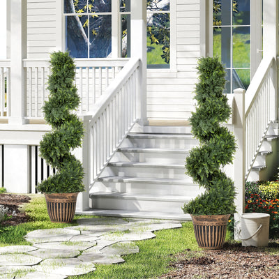 HOMCOM Set of 2 Artificial Plants, Topiary Spiral Cypressd Trees with Pot, for Home Indoor Outdoor Decor, 120cm 