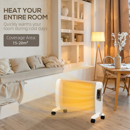 HOMCOM Mica Electric Space Heater, Portable Heater for Home with 2 Heat Settings, Living Room, Study, Garage, Adjustable Temperature 18-30\'c2\'b0C, 1000W/2000W, White