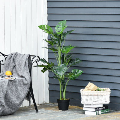 Outsunny 100cm/3.3FT Artificial Monstera Tree Decorative Cheese Plant 21 Leaves with Nursery Pot, Fake Tropical Palm Tree for Indoor Outdoor Décor 
