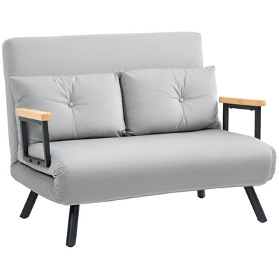 HOMCOM 4-in-1 Velvet-Feel Double Sofa Bed, with Pillows - Light Grey 