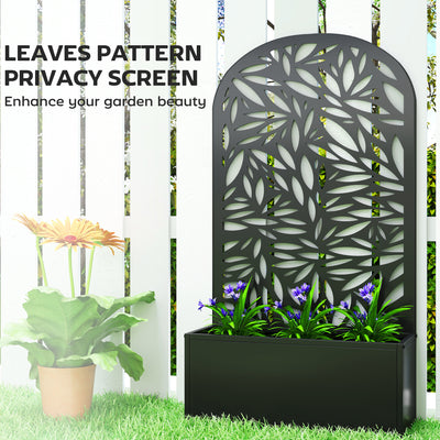 Outsunny Metal Garden Bed for Garden with Trellis, Wall Mounted or Freestanding Raised Planter with Curved Privacy Screen 