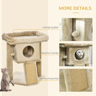 PawHut Cat Tree Tower for Indoor Cats Cat Scratching Post Climbing Activity Centre w/Jute Scratching Pad, Toy Ball, Cat House - Coffee 