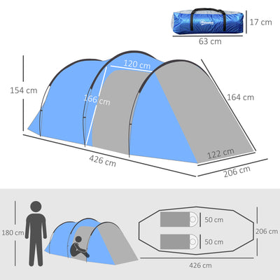 Outsunny 2 Room Tent with Vestibule, Weather-Resistant Camping Tent with Air Vents for Fishing Hiking, Sky Blue 
