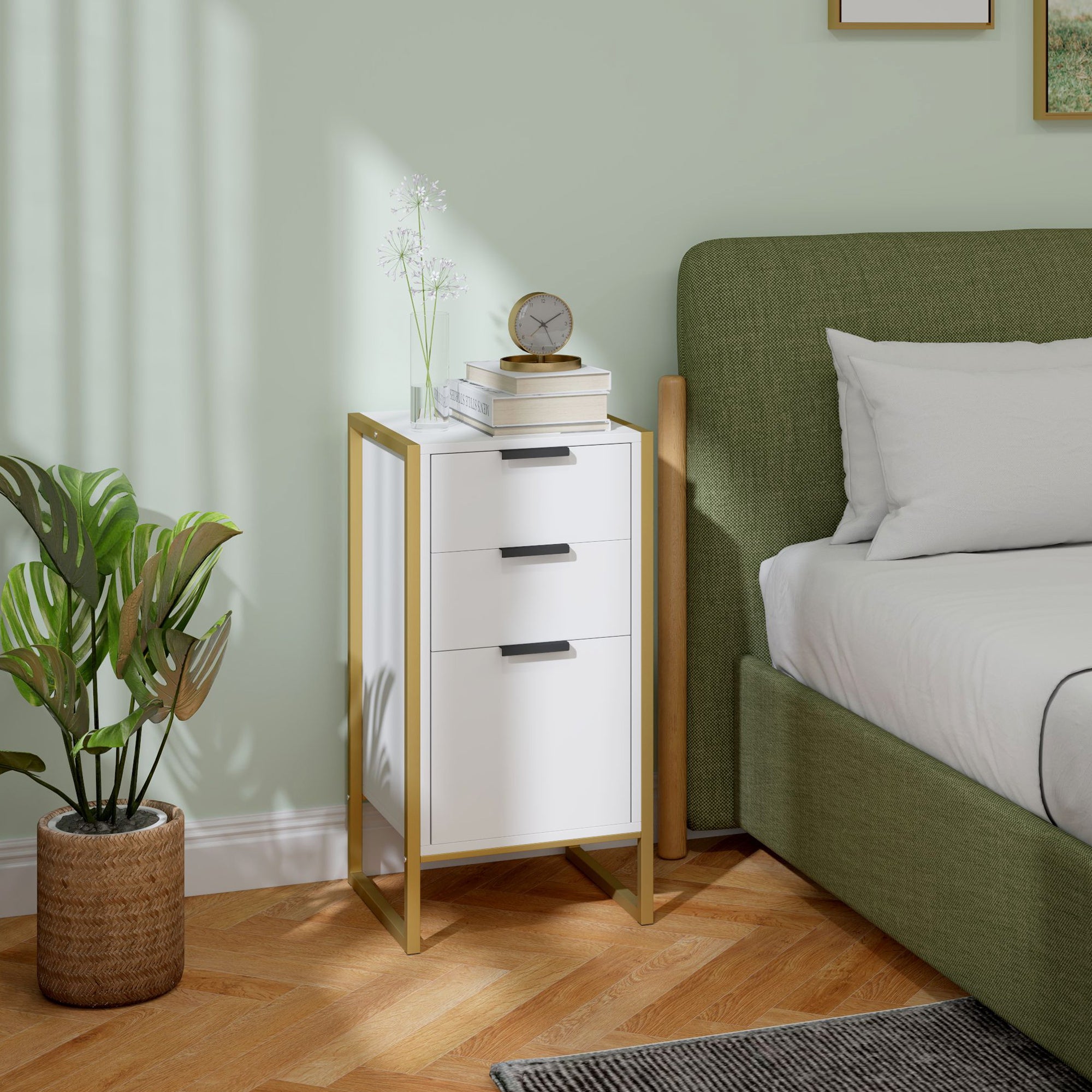 HOMCOM Bedroom Chest of Drawers, Industrial 3-Drawer Dresser, Storage Drawers Unit with Metal Frame for Living Room, White 