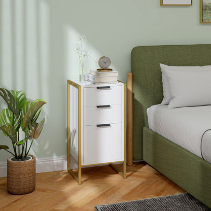 HOMCOM Bedroom Chest of Drawers, Industrial 3-Drawer Dresser, Storage Drawers Unit with Metal Frame for Living Room, White 