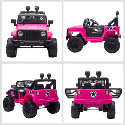 HOMCOM Kids Electric Ride On Car 12V Off Road Toy with Parental Remote Control 2 Motors Horn Lights Suspension Wheels for 3-6 Years Old Pink 