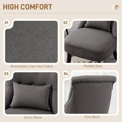 HOMCOM Fabric Single Sofa Dining Chair Tub Chair Upholstered W/ Pillow Solid Wood Leg Home Living Room Furniture Charcoal Grey 