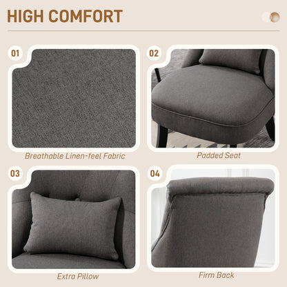 HOMCOM Fabric Single Sofa Dining Chair Tub Chair Upholstered W/ Pillow Solid Wood Leg Home Living Room Furniture Charcoal Grey
