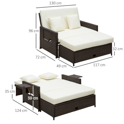 Outsunny Rattan Sun Lounger 2 Seater Day Bed-Brown 