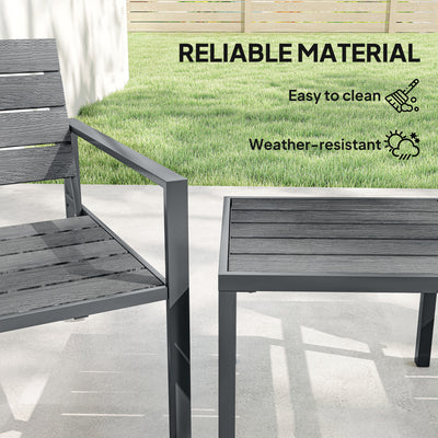 Outsunny 3 Pieces Garden Bistro Set for 2, Outdoor Bistro Table and Chairs with Metal Frame, Plastic Patio Furniture Set 