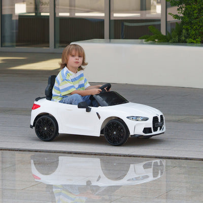 AIYAPLAY 12V BMW Licensed Kids Car, with Easy Transport, Remote Control, Suspension, Music, Horn, LED Lights, White 