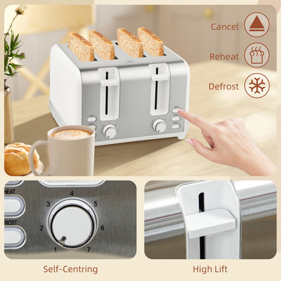HOMCOM Stainless Steel Kettle and Toaster Set, 1.7L 3000W Rapid Boil Jug Kettle with UK Strix Thermostat, Limescale Filter, 4 Slice Toaster with 7 Browning Controls, Crumb Tray, White and Silver Tone 