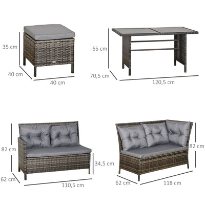 Outsunny 8-Seater Patio wicker Sofa Set Rattan Chair Furniture w/ Glass & Cushioned 