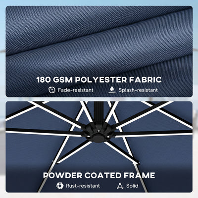 Outsunny 3 m Garden Cantilever Parasol with LED Solar Light, Round Overhanging Umbrella with 360° Rotation, Cover, Navy Blue 