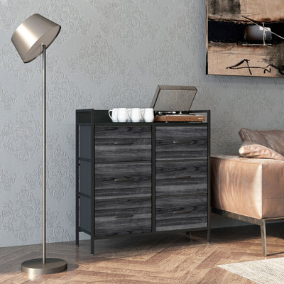 HOMCOM Rustic Chest of Six Fabric Drawers - Black 