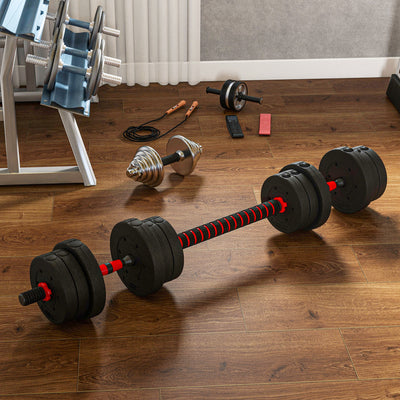 HOMCOM 20kg 2 IN 1 Adjustable Dumbbells Weight Set, Dumbbell Hand Weight Barbell for Body Fitness, Lifting Training for Home, Office, Gym, Black 