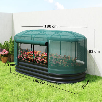 Outsunny Galvanised Raised Garden Bed Kit with Self Watering System and Mesh Cover, Garden Boxes, 6x3Ft, Dark Grey and Green 