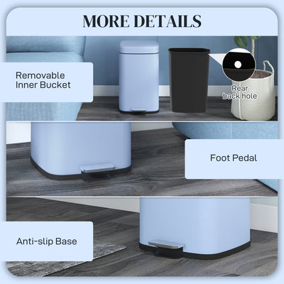 HOMCOM 20L Modern Boxy Metal Home Kitchen Bin - Light Blue 